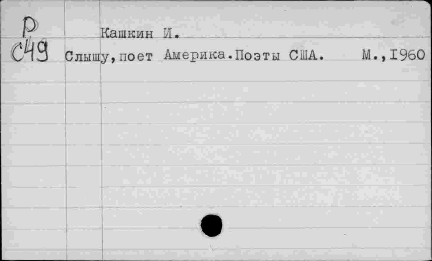 ﻿р
Кашкин И.
Слышу,поет Америка.Поэты США. М.,196О